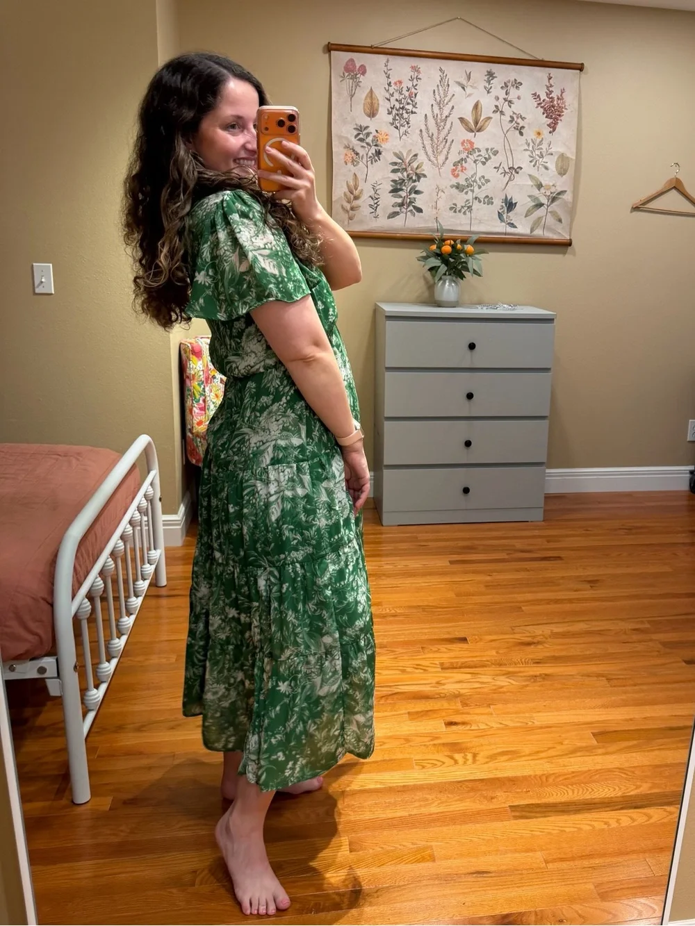 Abercrombie Green Floral V-Neck Tiered Maxi Dress Medium
